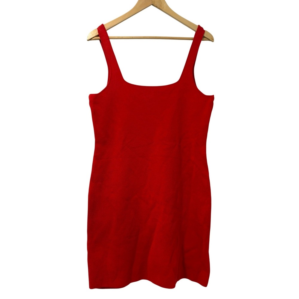 J.Crew Red Knit Square Neck Mini Bodycon Tank Dress‎ Large Romantic